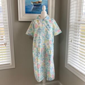 Vintage Leisure Life 70s Floral Button Lace Shortsleeve House Dress Small